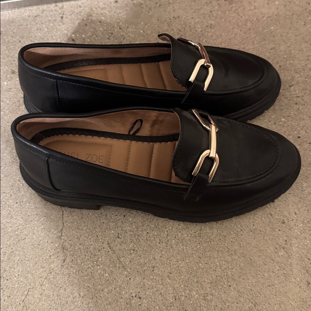 Rachel Zoe Black Loafers with Silver Chain Accent - Picture 2 of 3